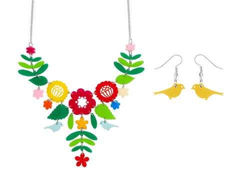 Win a bold floral necklace and glossy bird earrings from Tatty Devine, £147